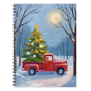 Christmas Tree Delivery Red Truck Watercolor Notebook