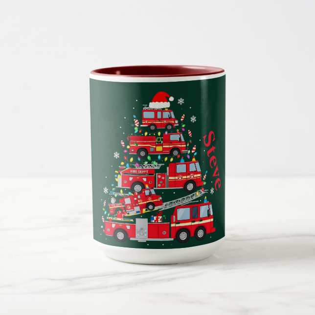 Christmas Tree Design Made of Fire Trucks  Mug (Center)