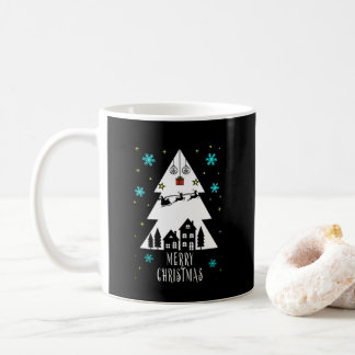 Christmas tree design with sleigh black coffee mug