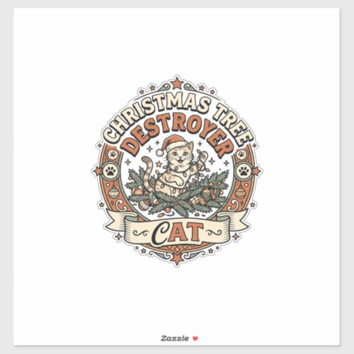 Christmas Tree Destroyer Cat Christmas Tree Destro Sticker
