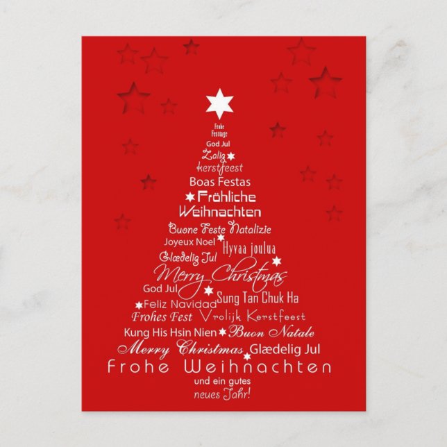 Christmas Tree Different Languages Holiday Postcard (Front)
