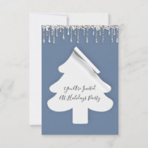 Christmas Tree Dinner Holidays Blue Silver Gray Invitation