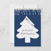 Christmas Tree Dinner Holidays Blue Silver Navy Invitation