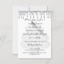 Christmas Tree Dinner Holidays Gray Silver Drips Invitation