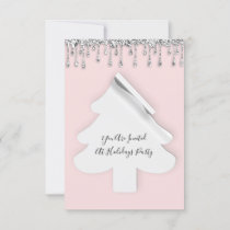 Christmas Tree Dinner Holidays Pink Silver Drips  Invitation