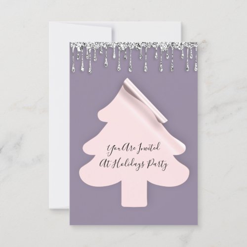 Christmas Tree Dinner Holidays Rose Drips Purple Invitation