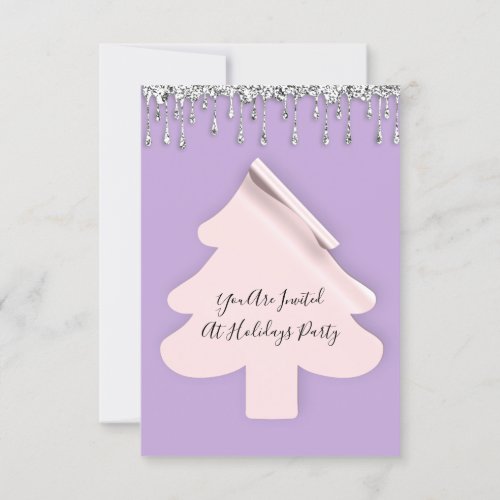 Christmas Tree Dinner Holidays Rose Drips Violet Invitation