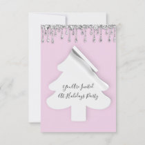 Christmas Tree Dinner Holidays Silver DripsPink  Invitation