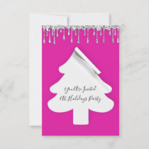 Christmas Tree Dinner Holidays Silver Pink Drip Invitation