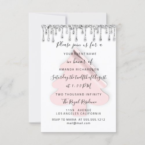 Christmas Tree Dinner Holidays White Pink Silver  Invitation