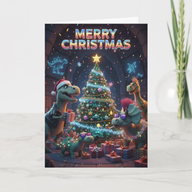Christmas Tree Dinosaur Card - Jurassic Dino-mite  (Front)