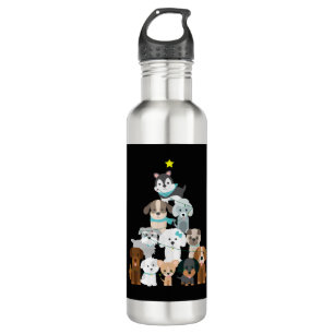 Christmas Tree Dogs Stainless Steel Water Bottle
