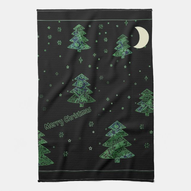 Christmas tree drawing, edge effect kitchen towel (Vertical)