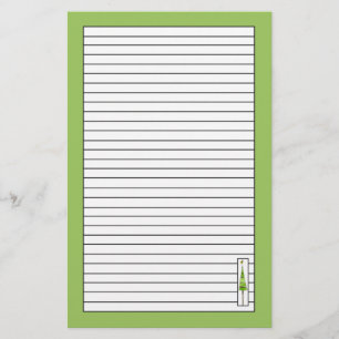 Christmas Tree Drawing Lime Green Lined Stationery