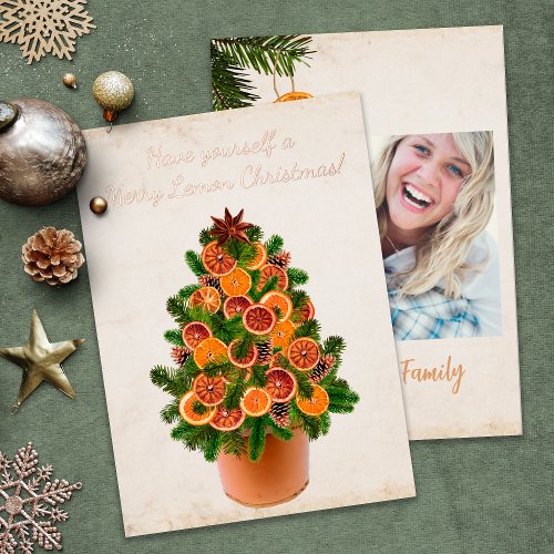 Christmas Tree Dried Citrus Fruit Slices Photo Foil Holiday Card