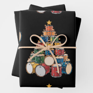 Christmas Tree Drummer Music Holiday Drum Band Wrapping Paper Sheets