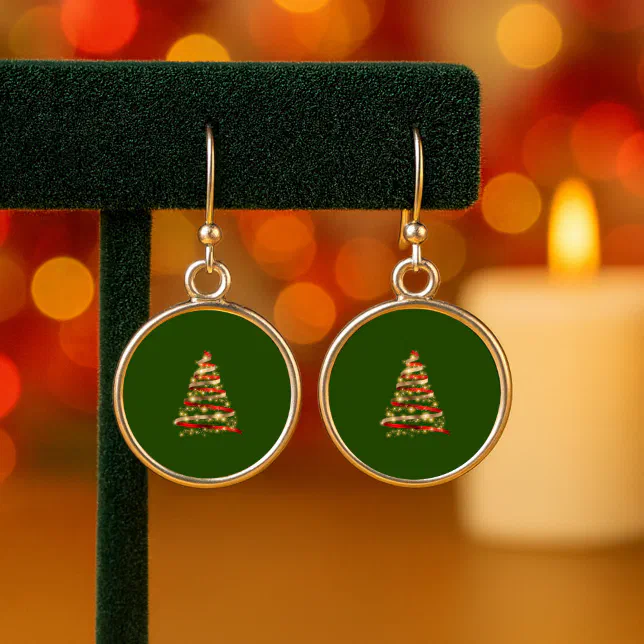 Christmas Tree Earrings - 2x0.8 Inch Dangle Holiday Earrings, Alloy, Party Favors