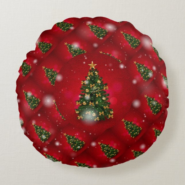 Christmas Tree Elegant Gift Round Pillow (Front)