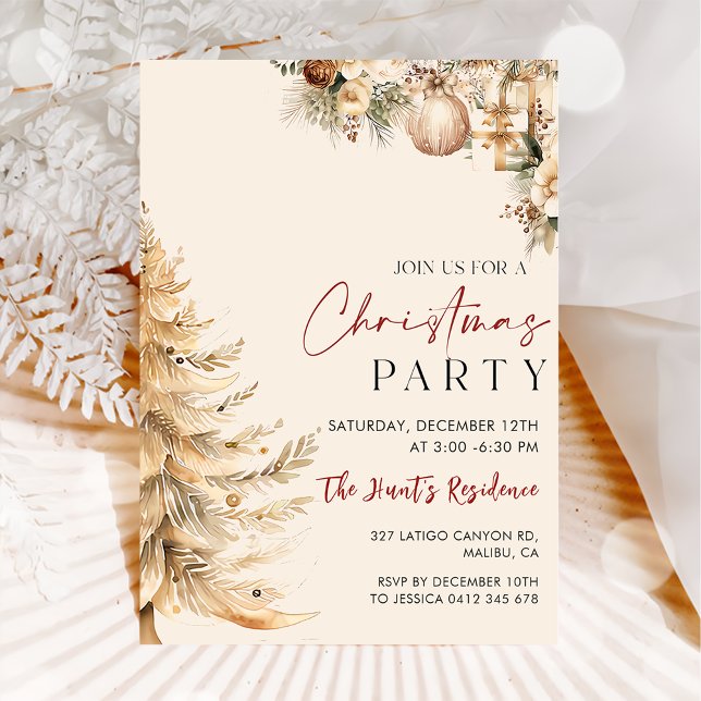 Christmas Tree Elegant  Gold Christmas Party Invitation (Creator Uploaded)