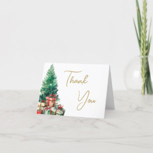 Christmas Tree Elegant Gold Script Business  Letterpress Thank You Card