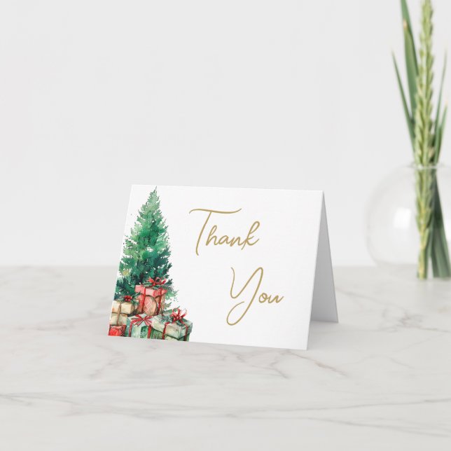 Christmas Tree Elegant Gold Script Business  Thank You Card (Front)
