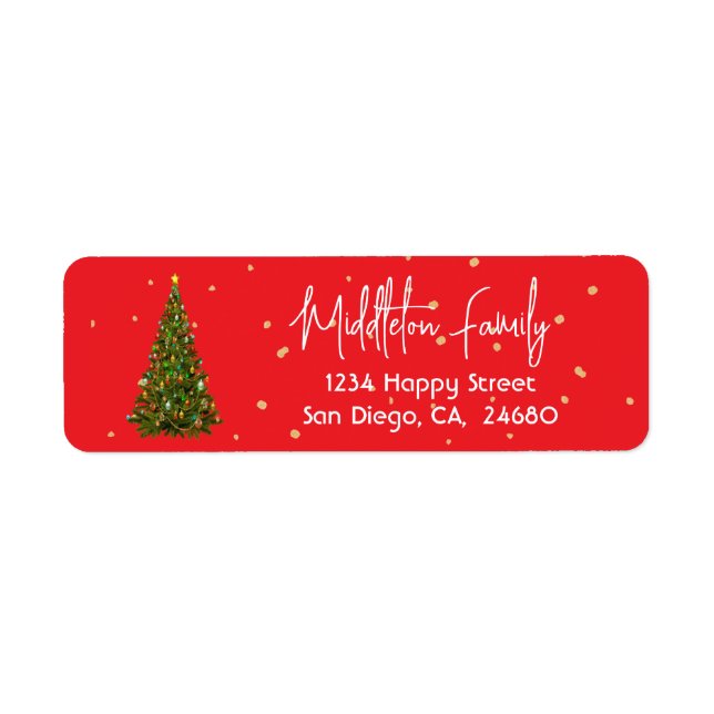Christmas Tree Elegant Seasonal  Red White Label (Front)