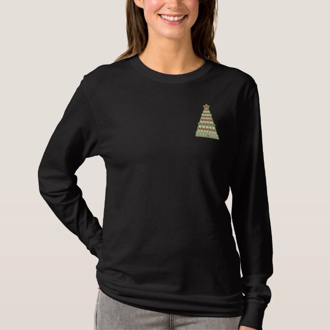 Christmas Tree Embroidered Long Sleeve T-Shirt (Front)