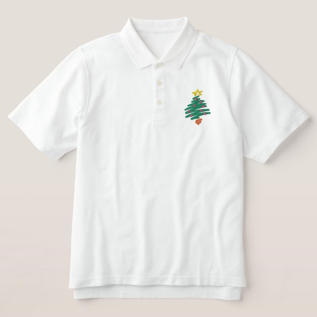 CHRISTMAS TREE EMBROIDERED POLO SHIRT (Design Front)