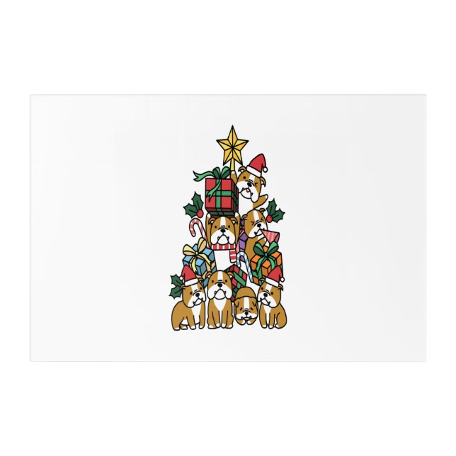 Christmas Tree English Bulldog Dog Long Sleeve Acrylic Print (Front)