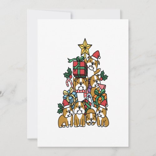 Christmas Tree English Bulldog Dog Long Sleeve Holiday Card