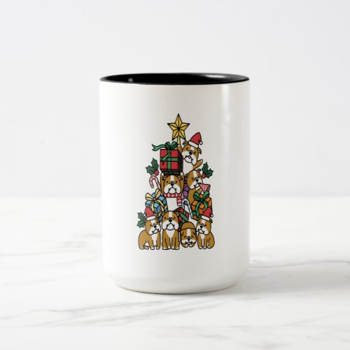 Christmas Tree English Bulldog Dog Long Sleeve Two_Tone Coffee Mug