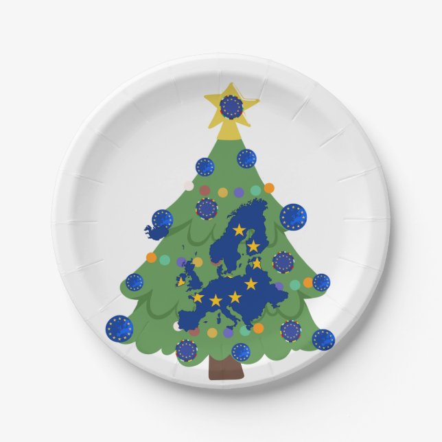 Christmas Tree - European Union Flag | EU Euro - b Paper Plates (Front)