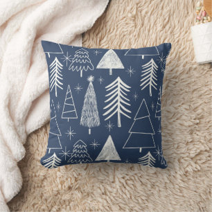 Christmas Tree - Evergreen Tree - Pine Tree Blue Throw Pillow