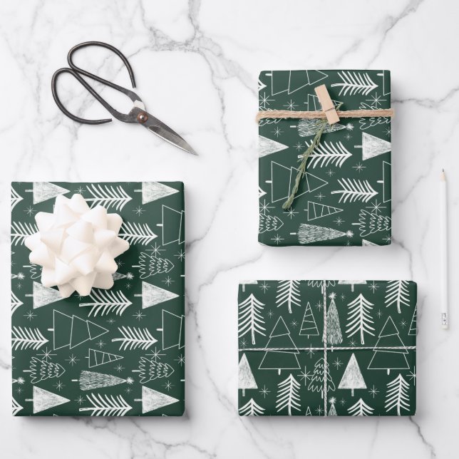 Christmas Tree - Evergreen Tree - Pine Tree Green Wrapping Paper Sheets (Front)