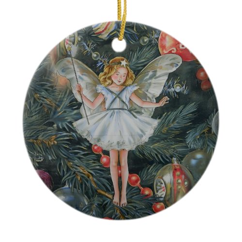 Christmas Tree Fairy Ornament, Personalized Ceramic Ornament