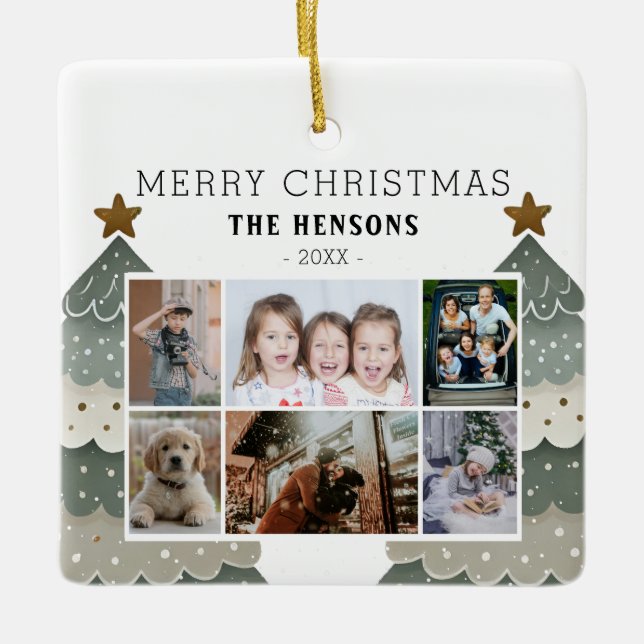 Christmas Tree Family 6 Photo Collage  Ceramic Ornament (Front)