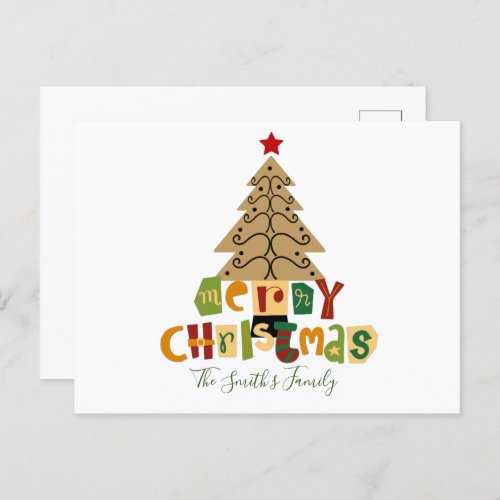 Christmas Tree Family Merry Christmas Postcard