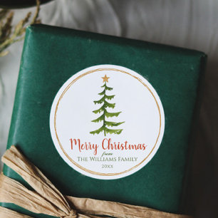 Christmas Tree Family Name  Classic Round Sticker