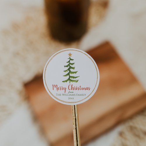 Christmas Tree Family Name  Classic Round Sticker