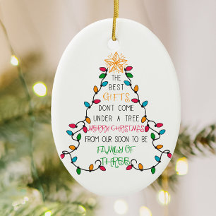 Christmas Tree Family of 3 Pregnancy Announcement Ceramic Ornament