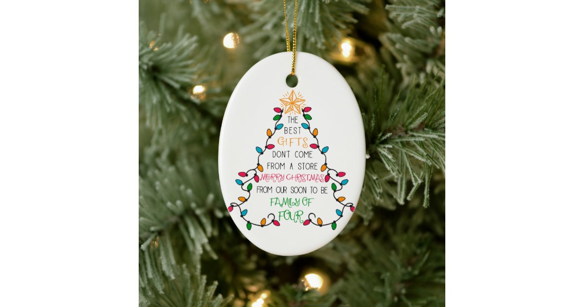 Christmas Tree Family of 4 Pregnancy Announcement Ceramic Ornament | Zazzle.com
