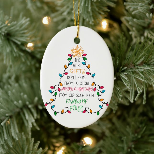 Christmas Tree Family of 4 Pregnancy Announcement Ceramic Ornament (Tree)