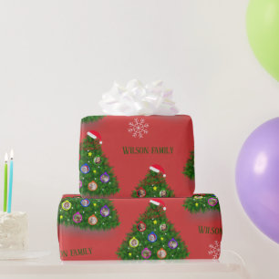 Christmas Tree Family Photo Frame Wrapping Paper
