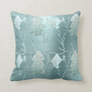 Christmas Tree Fancy Glitter Ice Blue Aqua Gray Throw Pillow