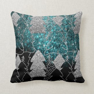 Christmas Tree Fancy Glitter Ocean Blue Black Gray Throw Pillow