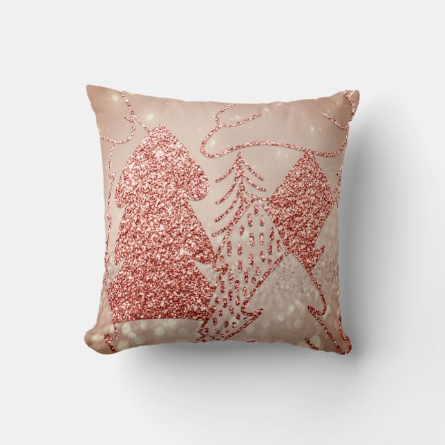 Christmas Tree Fancy Glitter Rose Gold Snow Joy Throw Pillow (Front)
