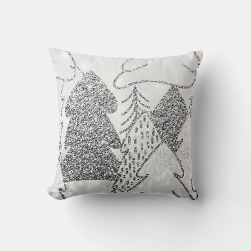 Christmas Tree Fancy Glitter Silver Gray Winter1 Throw Pillow