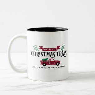 Christmas tree farm and vintage truck Two-Tone coffee mug