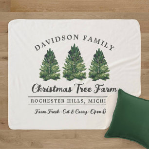 Christmas Tree Farm Family Name Custom Sherpa Blanket