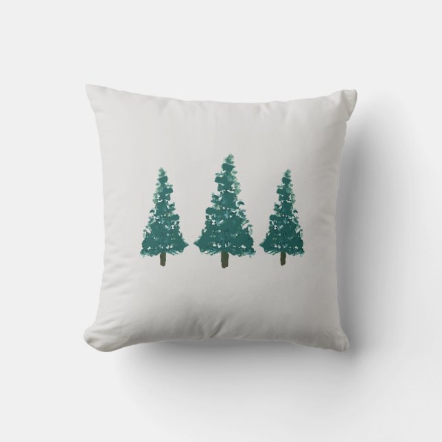 Christmas Tree Farm Illustration Holiday Throw Pillow (Front)